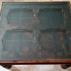 Beautiful Hand-Carved Balinese Wood Coffee Table with Glass Top