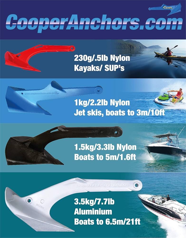 ANCHOR-Cooper Anchor 1Kg/2.2lb - Nylon - Kayak Jetski Boat to 3.5m/12ft