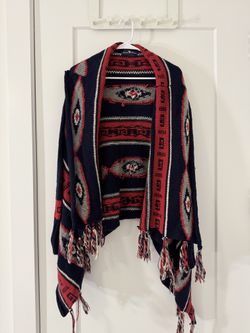 American Bluedeer Boho Fringe Knit Cardigan – Red Navy Aztec Pattern