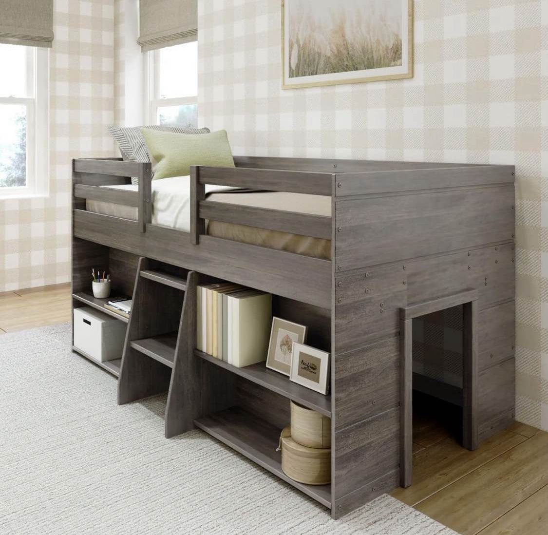 Max & Lily Modern Farmhouse Low Loft Bed, Twin Bed Frame