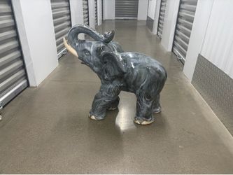 Large Ceramic Elephant Statue - Trunk Up Good Luck Glazed Sculpture