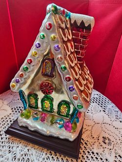 $45.00 - 2004 Christmas Mercury Glass Gingerbread House, Wood Base! By  Thomas Pacconi/High End Christmas Statement Accent! Like New!!!