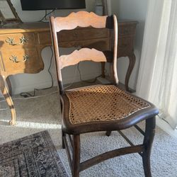 Vintage French Country Cane Chair | Solid Wood + Linen Cushion