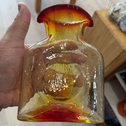 “Signed Blenko 2016 Hand Blown Amberina Art Glass Vase – Red/Orange/Yellow”  
