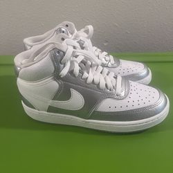 Nike Wmns Court Vision Mid White Metallic Silver Women Casual Shoes
