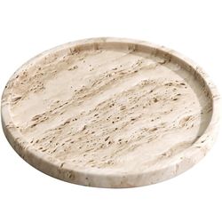 100% Natural Luxury Marble Small Hand Towel Tray Holder Organizer, Makeup Bathroom Holder,Bathroom Sink Vanity Trays, 8" Round Travertine Tray