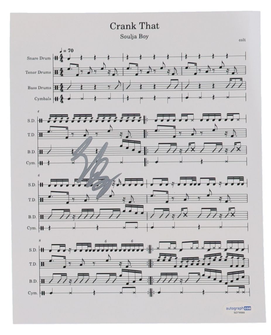 Soulja Boy Signed Crank That 8x10 Music Sheet (ACOA)