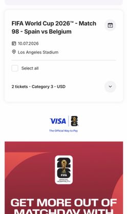 Quarter final Match 98 World Cup tickets