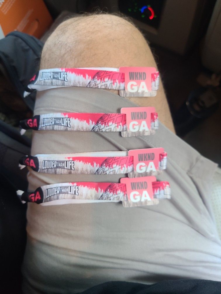 LOUDER THAN LIFE WRISTBANDS FOR SALE. G.A AND VIP