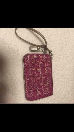 Coach pink signature silver and light pink wristlet/clutch