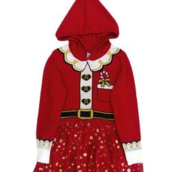 Girls Red Gold Christmas Santa Claus Festive Holiday Sweater Dress Tulle Skirt L
