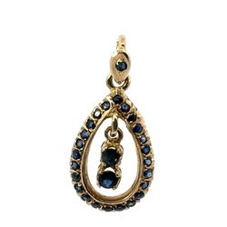 Woman’s Ladies 14k Yellow Gold Blue Stone Teardrop Charm Pendant For Necklace GP3100248