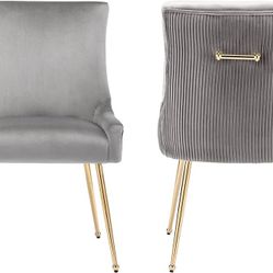 1558d  Velvet Dining Chairs Set of 2 with Gold Metal Legs, Modern Upholstered Kitchen Chair with Pull Handle & Pleated Back, Mid Century Accent Chair 