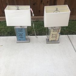 Pair Of License Plate Glass Table lamps 