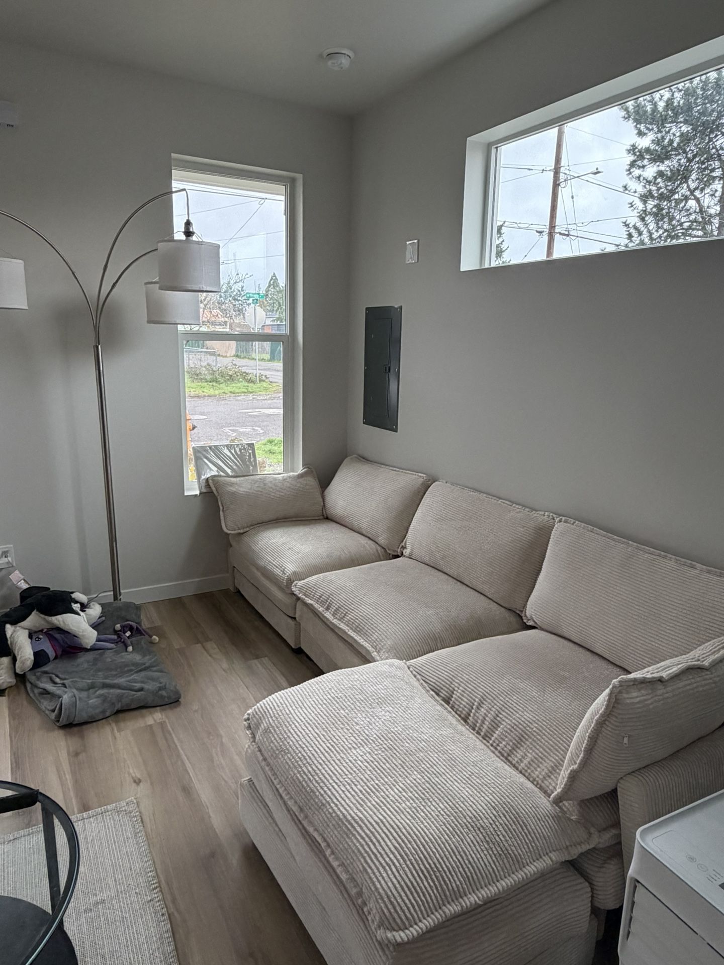  Beige Corduroy Sectional Sofa – Great Condition 