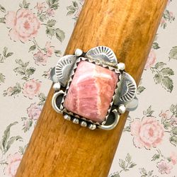 Native Made Rhodochrosite & Solid Sterling Silver Ring - Sz 7