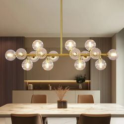 Luxury Brass Gold Sputnik Chandelier – 16 Light Glass Globe Linear Pendant (40”)