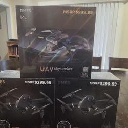 Three different drones with screens and remotes with cameras