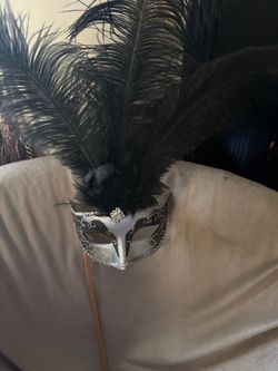 Venetian Masquerade Mask with Black Feathers