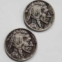 1928-D , 1928-S  Buffalo Nickel Coins - Antique U.S Coins