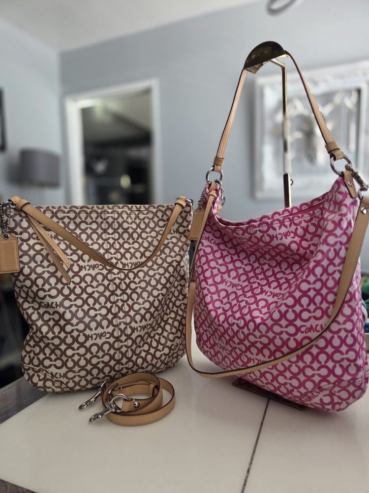 2 pcs Large COACH Signature Coated Canvas Tote Bags