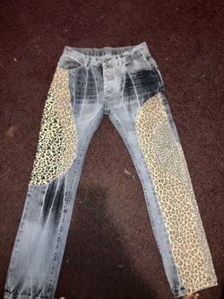 Acid Wash Leopard Print Jeans