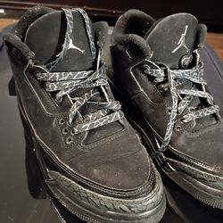 NIKE AIR JORDAN 3 RETRO GS BLACK CAT 2024 BLACK DARK CHARCOAL ( DM0967-001) SIZE 7Y