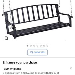2 Person Front Hanging Porch Swing Bench, Outdoor Steel Swing Chair with Sturdy Chains, for Backyard, Deck, 484 lb Weight Capacity, Black 84A-035