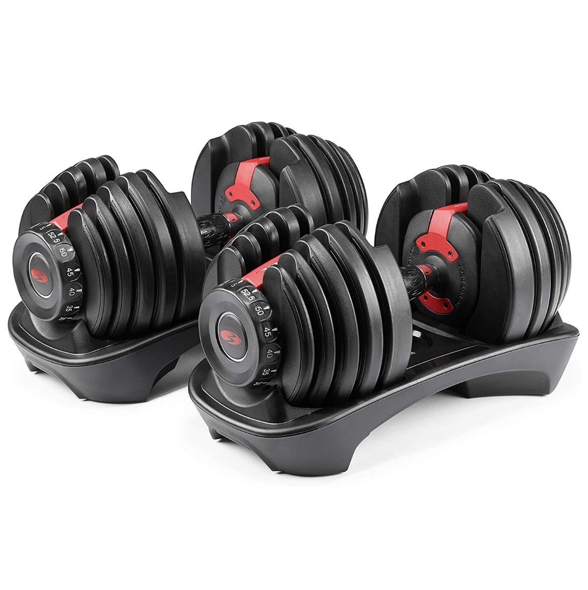 Bowflex SelectTech 552 - Two Adjustable Dumbbells Black, Red, Grey. Version 2 Pair of 2