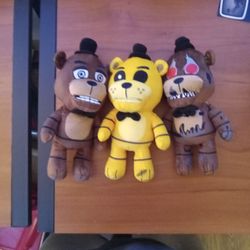 Freddy, Golden Freddy, And Nightmare Freddy Plushies