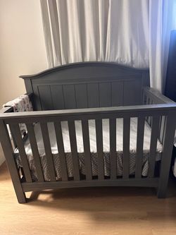 Gray Wooden Baby Crib