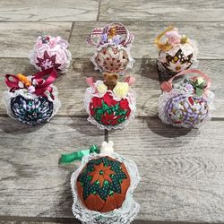 7 unique vintage hand made Christmas ornaments