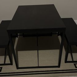 3-Piece Bench Style Dining Furniture Set w/ 2 Benches, Table 45.5in - Black