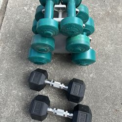 Pair of 20 pound individual dumbbell weight for exercise and strength training . 6 pc Dumbbell Set w/Stand. 