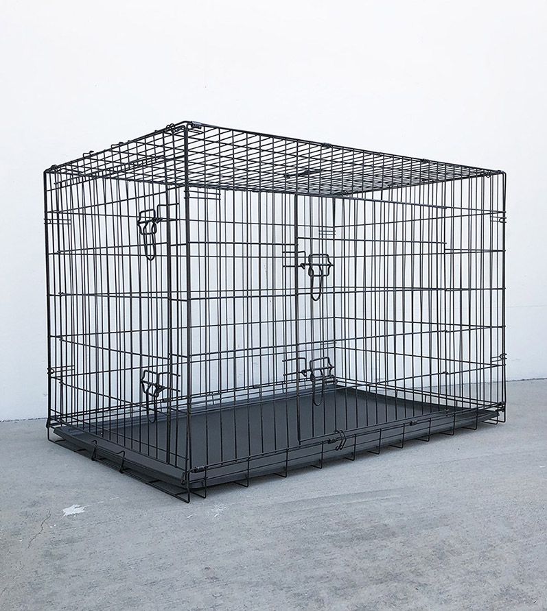 (NEW) $75 XL 48-Inch Dog Crate Kennel Pet Cage With Plastic Tray, Size 48x29x32 Inches