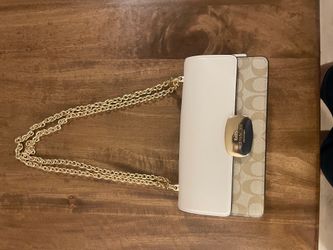 Coach Chalk and Beige Signature Chain Shoulder Bag