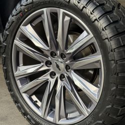 24” Sport Escalade Style Grey Polish Wheels 35” RT Tires Silverado Tahoe Yukon 