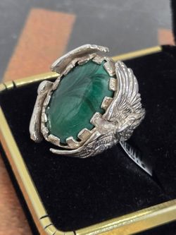 Malachite silver eagle ring