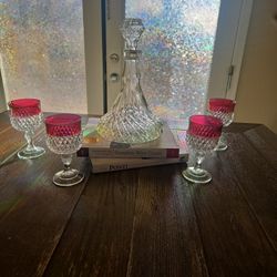 Vintage Ruby Flash Entertaining Set – Decanter + 4 Goblets