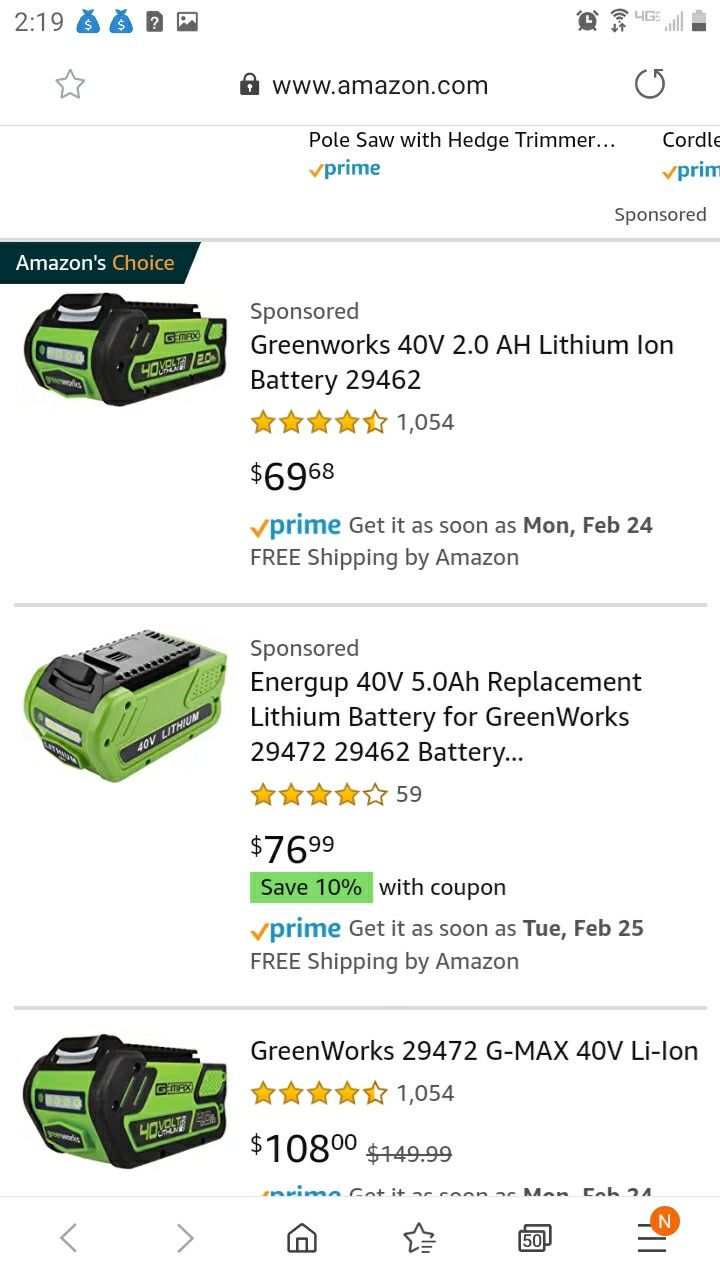 Greenworks 40v batteries/ charger available too