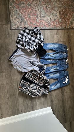 Kids (3) Blue Jeans and  2 flannel sweater long sleeves and 1 hood sweater