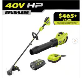 Ryobi 40V HP Brushless Blower and String Trimmer with 4Ah Battery and Charger