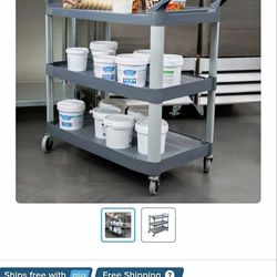 Rubbermaid®  Xtra Gray 300 lb. Three Shelf Utility Cart / Bus Cart 40" x 20" x 37"