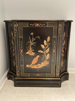 CURIO CABINET WITH ASIAN ARTS
