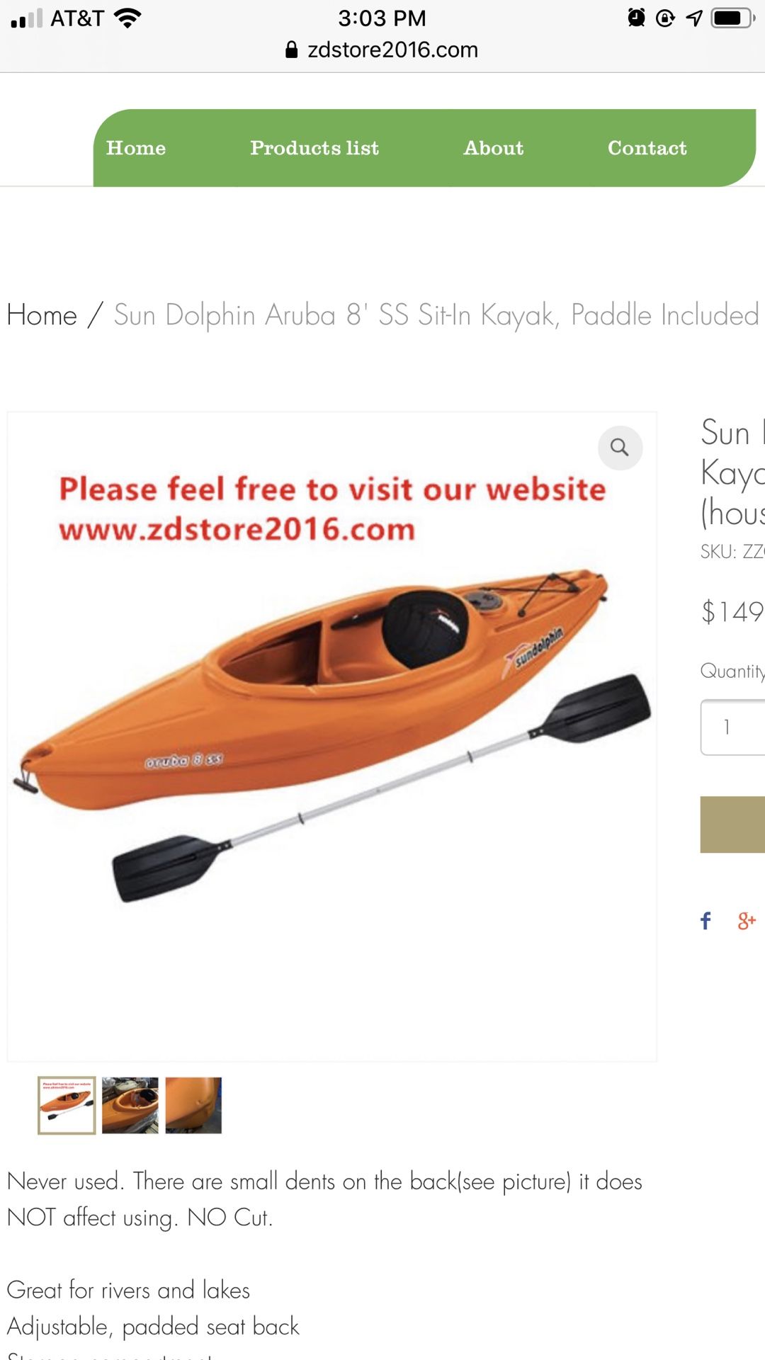 Sun Dolphin Aruba 8' SS Sit-In Kayak, Paddle Included - $149 (houston)