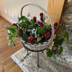 House plant with fake roses