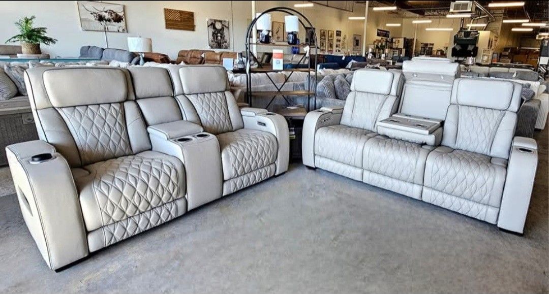 Boyington Gray Power Reclining Living Room Set, Sofa And Loveseat// Couches// Delivery Available