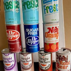 Vintage 1970’s Fresca, Nehi, Weight Watchers, And Dr Pepper Soda Pop Cans. 