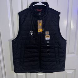 BRAND NEW Carhartt Rain Defender Puffer Vest Black Sz L Custom Skull Embroidery