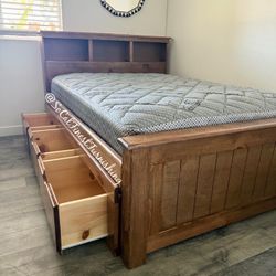 Brown Full Bed With Drawers And Mattress